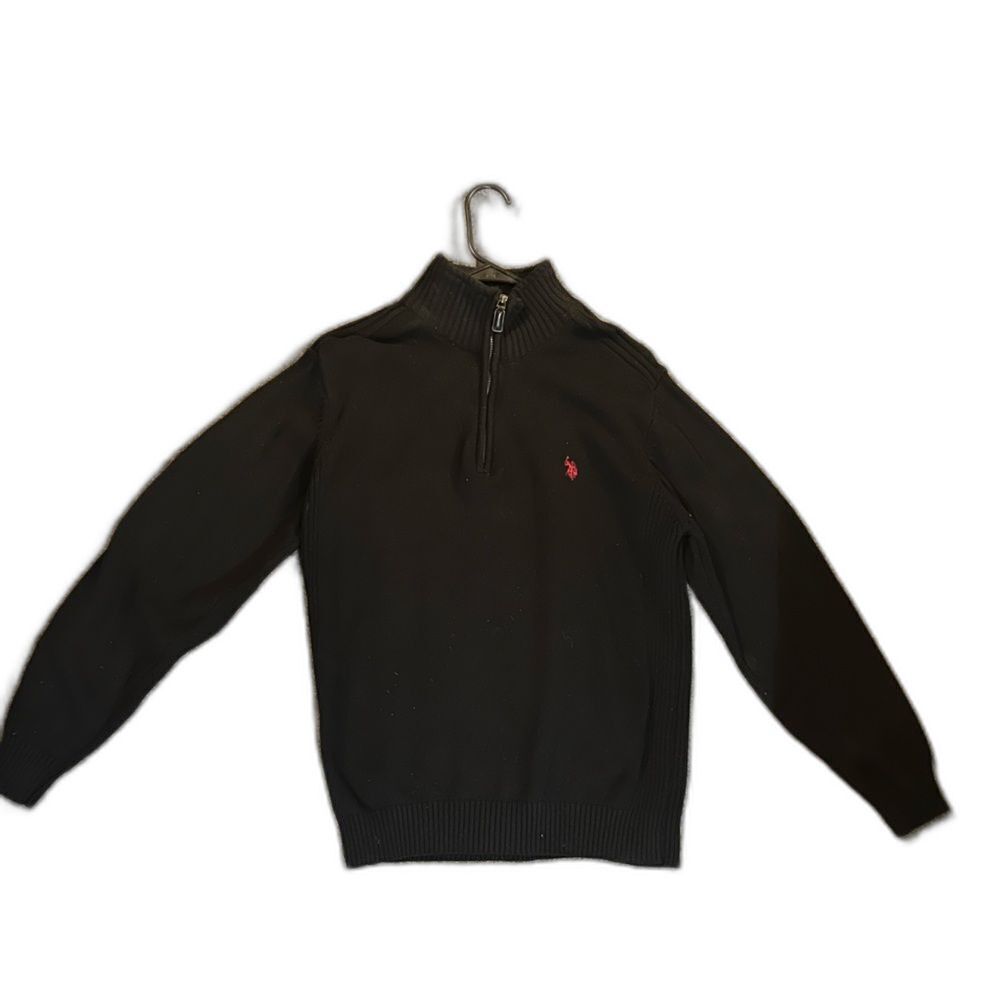 Polo Ralph Lauren Men's Plush Black Quarter 1/4 Zip Size Large Sweater Red Pony